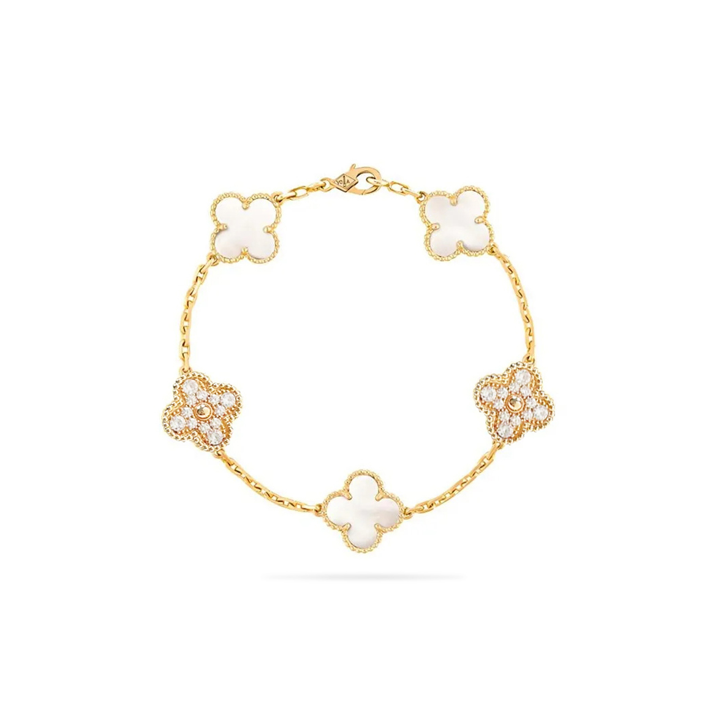VAN CLEEF ARPELS ESSENCE MOTHER OF PEAL AND DIAMOND STATION BRACELET 